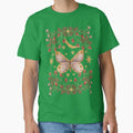 Sa golden butterfly against a background of a golden moon, stars and strawberries by Grin Katalina Floral Patterns & Cozy Art
