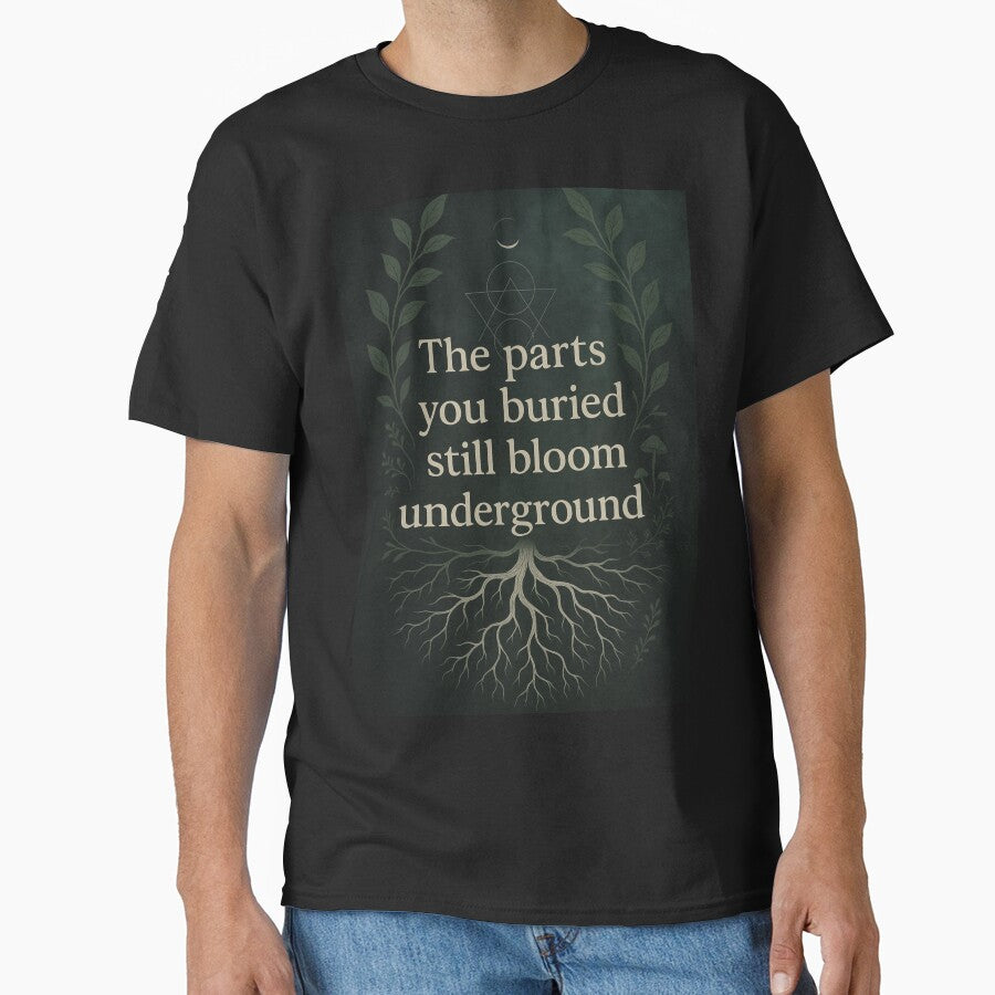 “Shadow Bloom” – Rooted Quote Art with Mushroom & Sacred Geometry Motif by Sharp Insight