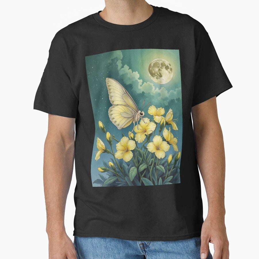 Evening Primrose & Moon Moth – Nocturnal Garden Magic by Deezyned
