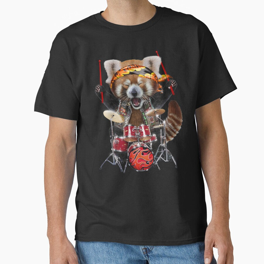 Metal Red Panda Playing Drum, Punk Rock and Roll Drummer by Fox-Republic