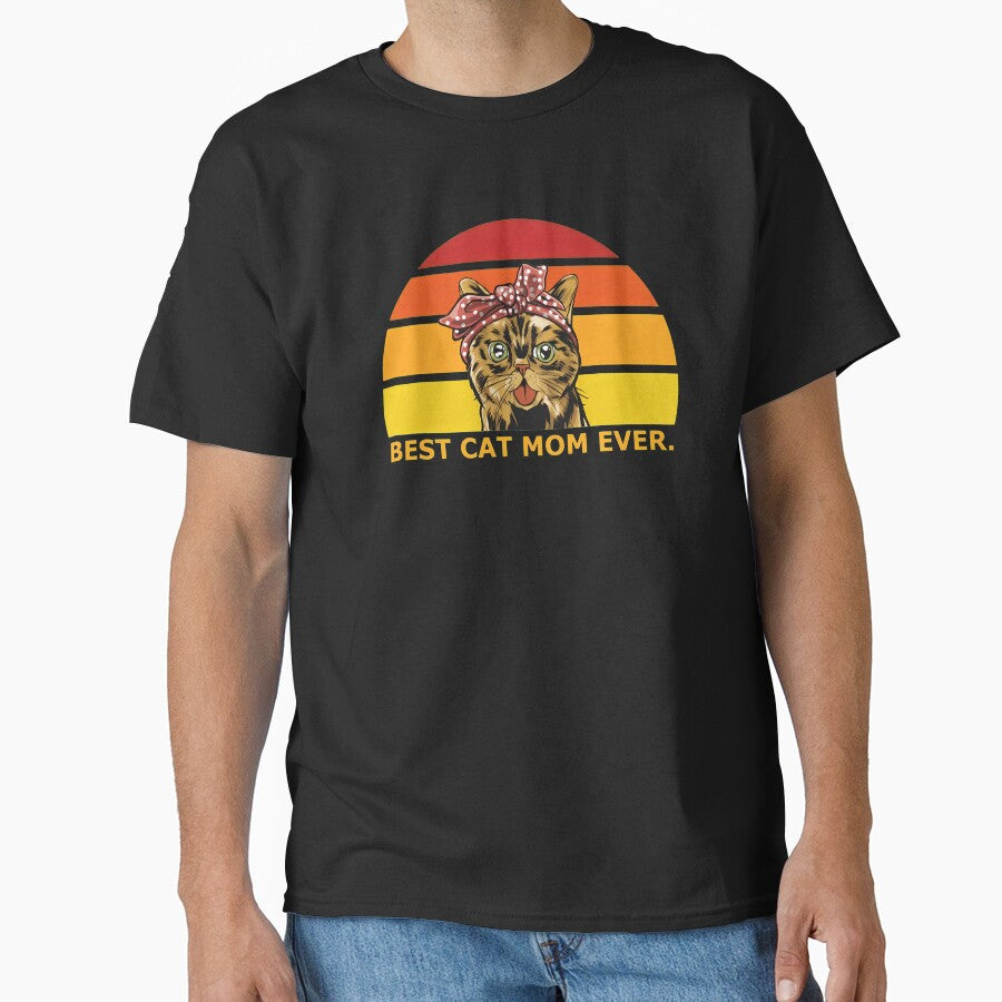 Best Cat Mom Ever Retro Sunset Cat Mom T-Shirt by GiaoCalonas