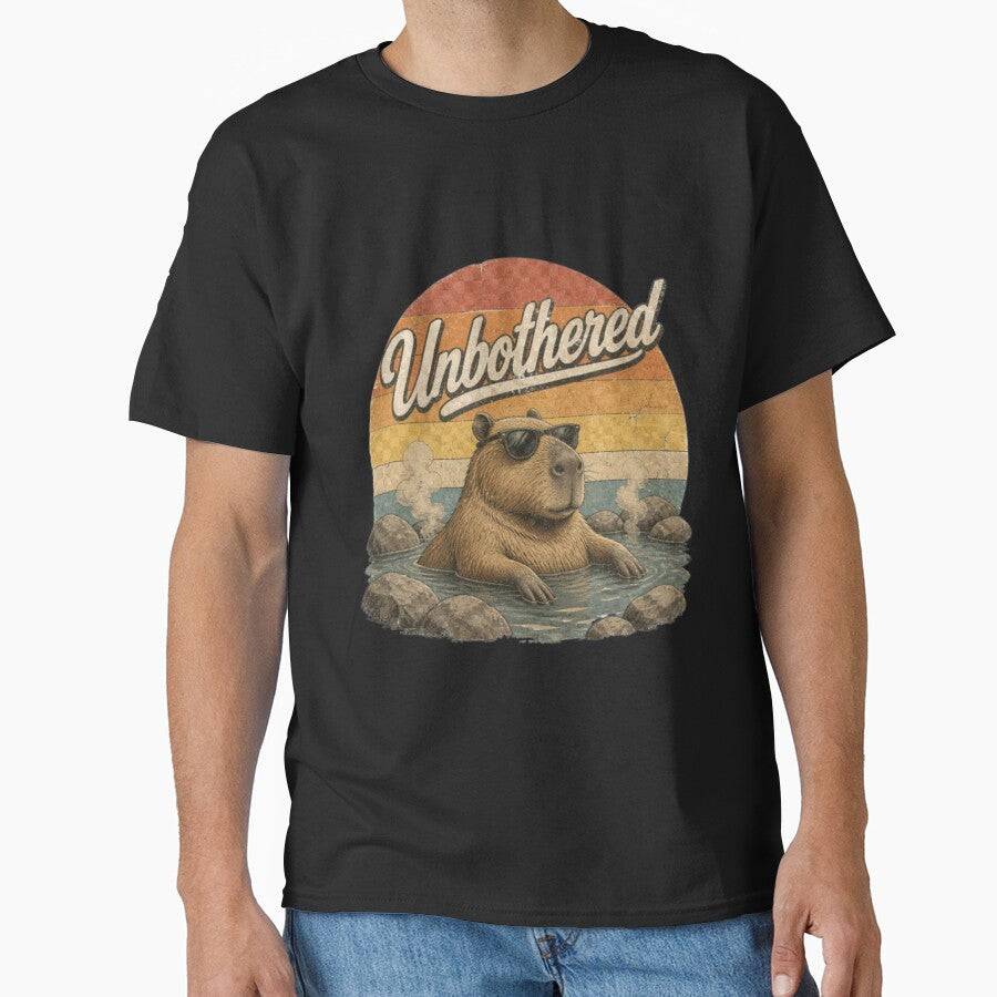 Unbothered Funny Capybara Hot Spring Retro Vintage Sunset by ElkasDesign