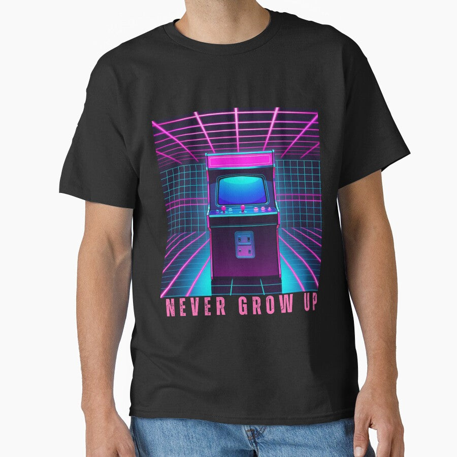 Never Grow Up - Retro Arcade Machine Neon Art by NeuralAuraArts