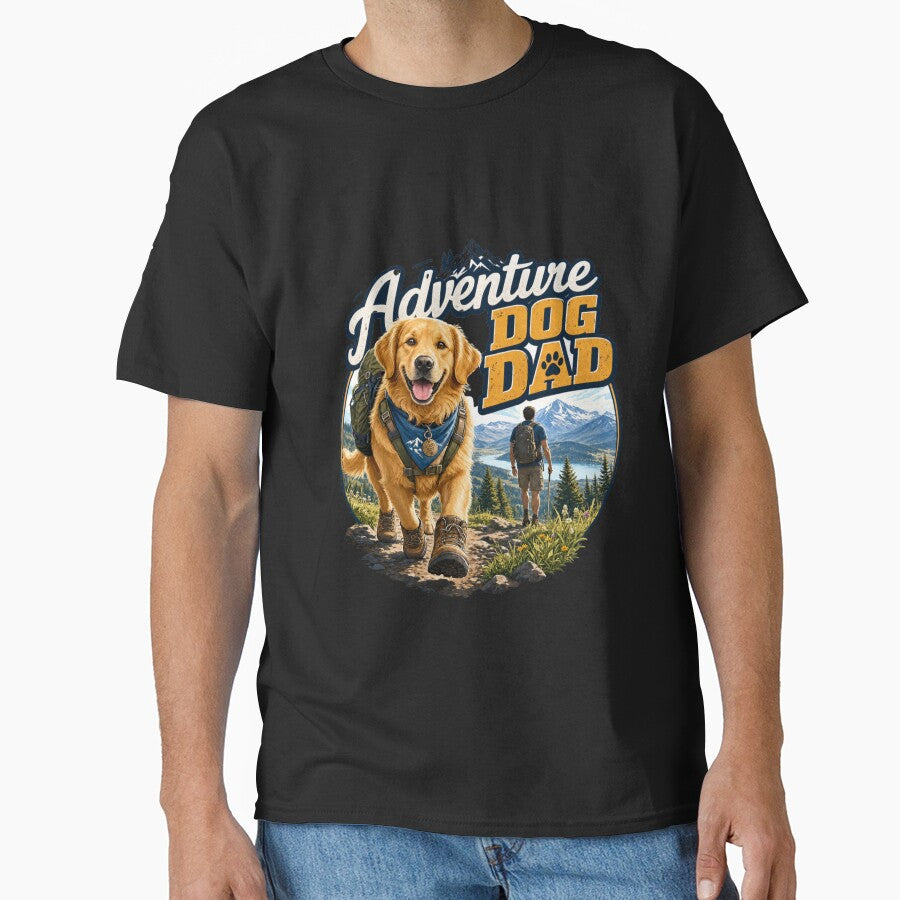 Adventure Hiking Golden Retriever Dog Dad Kawaii T-Shirt by Ashley critters