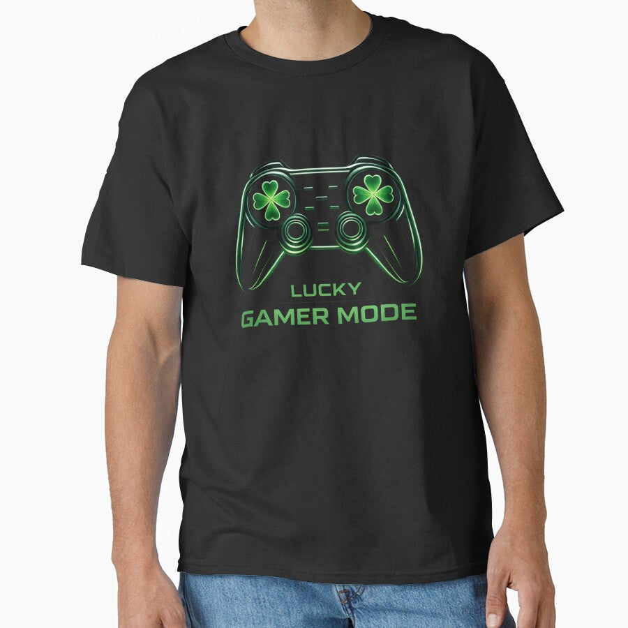 Lucky Gamer Mode Neon Controller Shamrock Gaming Design by swanwon Store