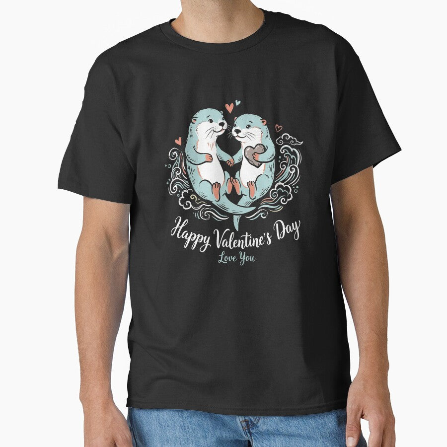 Adorable Sea Otters Holding Hands Heart Rock Valentine Art by zzz888