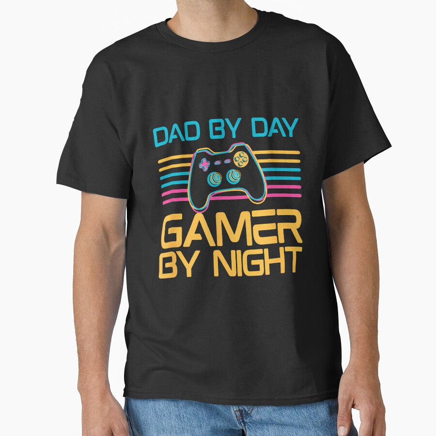 Dad By Day Gamer By Night Video Games Lover Gamer Dad T-Shirt by GabrielaPeterse