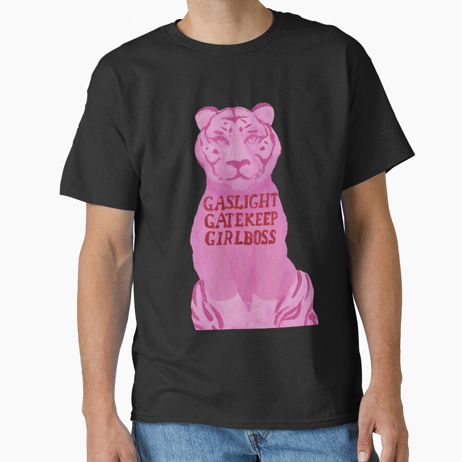 Gaslight Gatekeep Girlboss Pink Tiger - Solid Background by Kris Orion Rose