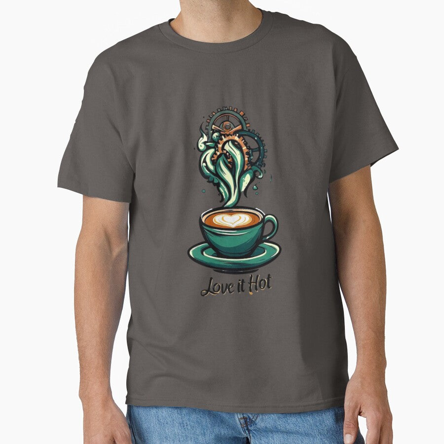 Love It Hot Coffee Logo | Mechanical Steam Gears Flame Cup Barista Design 03 by Shift-Bloom