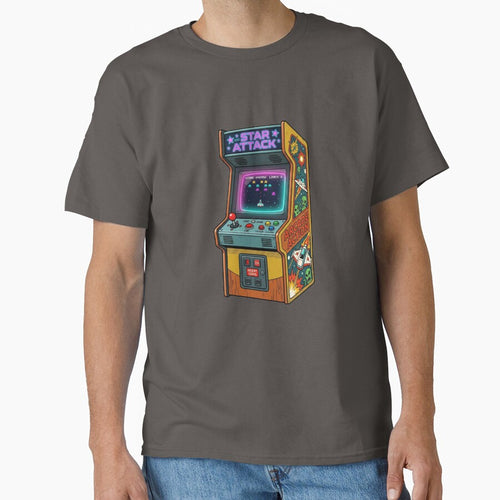 "Retro Arcade Machine Star Attack 80s Gaming Aesthetic" by Malalese