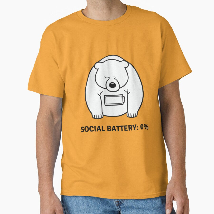 Social Battery 0% Bear Design  – Funny Introvert Minimalist One-Color Design for Tired Introverts & Low-Energy Humor Gifts by AbderraimArt