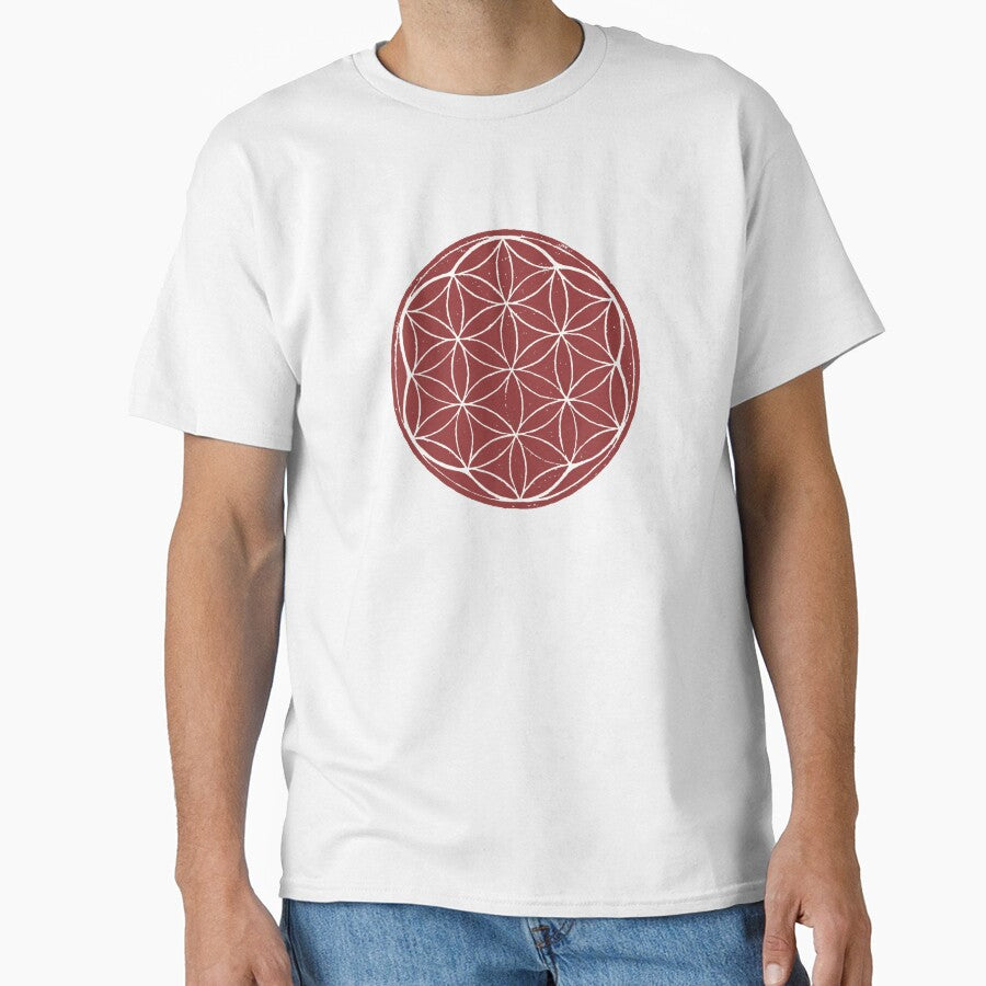 Flower of Life Linocut - Ruby + Snow by Irene Estelle