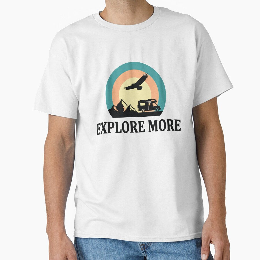 Explore More - Eagle & Mountain Van Life Retro Sunset Circle Banner by Arc2020