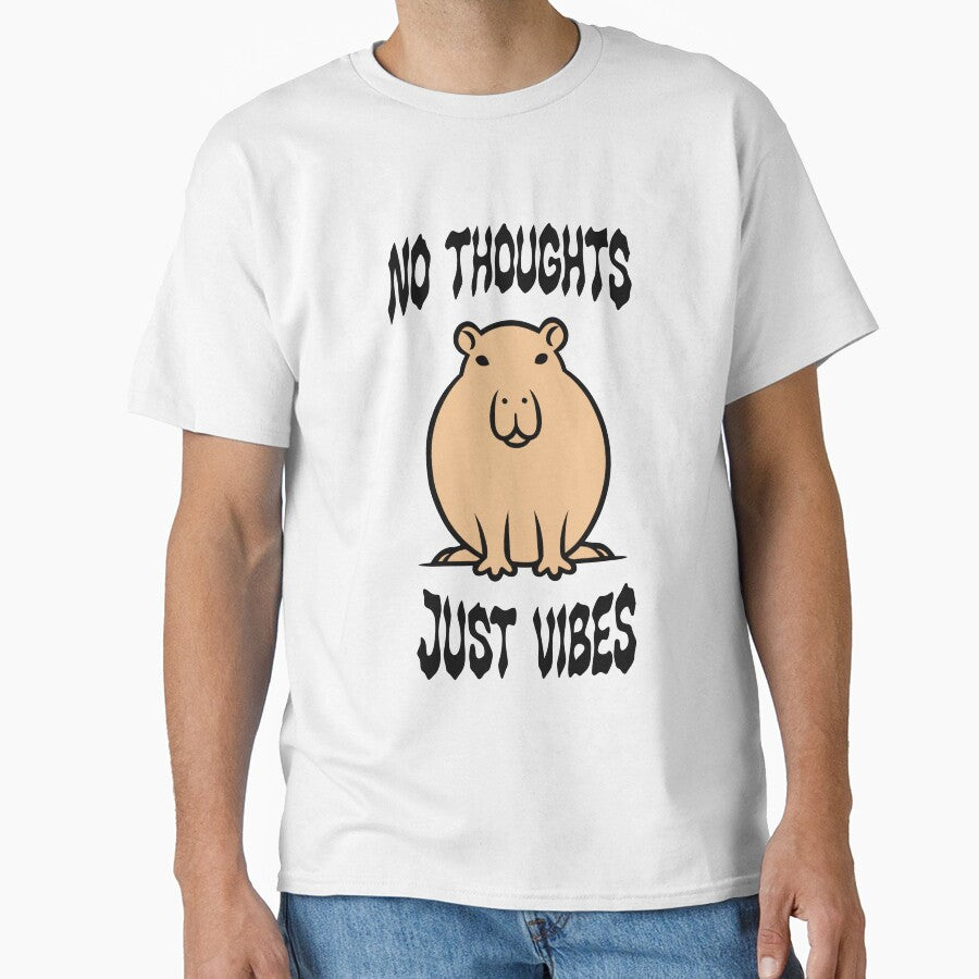 No Thoughts Just Vibes Funny Capybara Graphic by VibeVaultWear