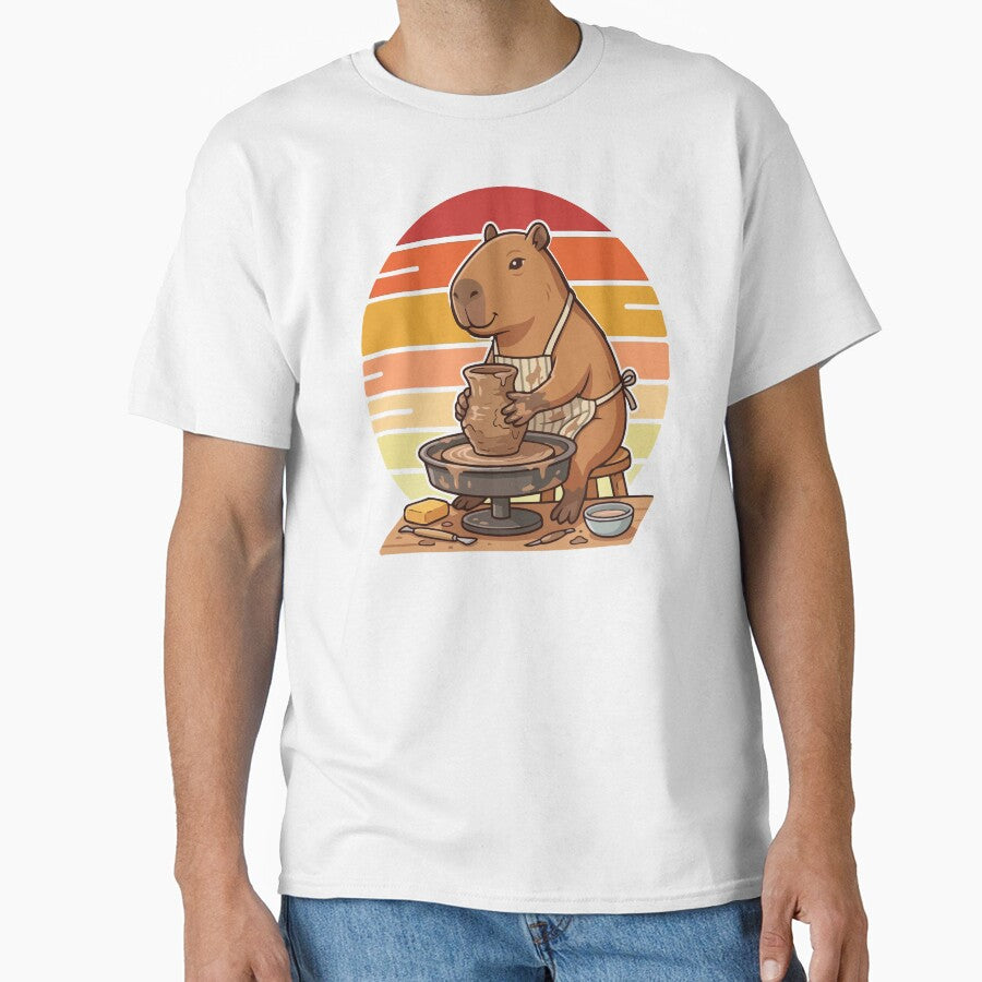 Chill Capybara Pottery Wheel Retro 70s Sunset by Arc2020
