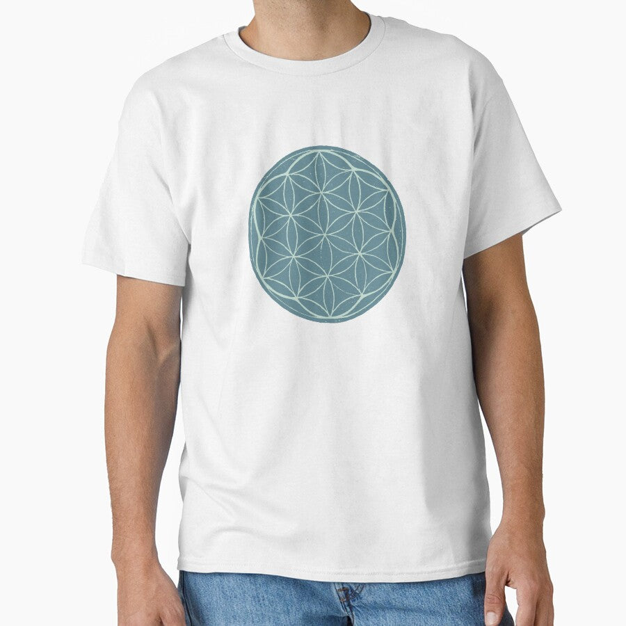 Flower of Life Linocut - Peacock + Mint by Irene Estelle