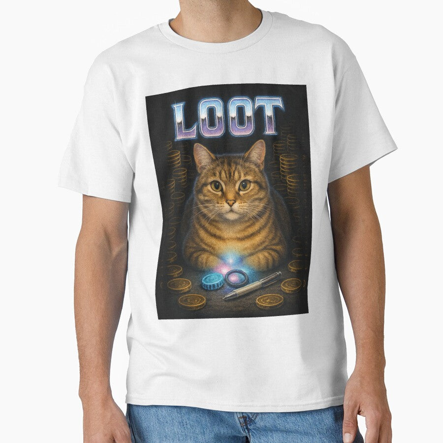 Loot Loaf Funny 80s Gamer Cat T-Shirt by catastrocat
