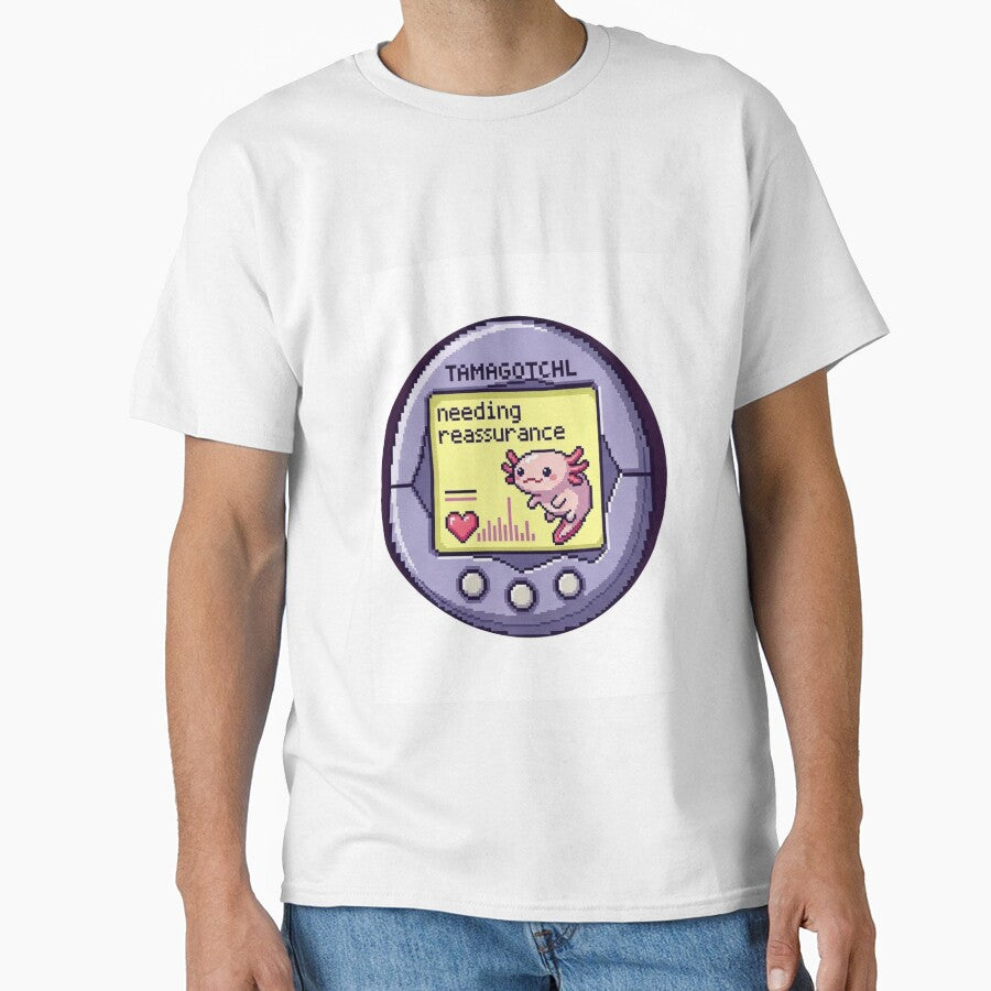 "Tamagotchi Axolotl – Needing Reassurance" Aesthetic Pixel Pet Design by Riqis.co Shop