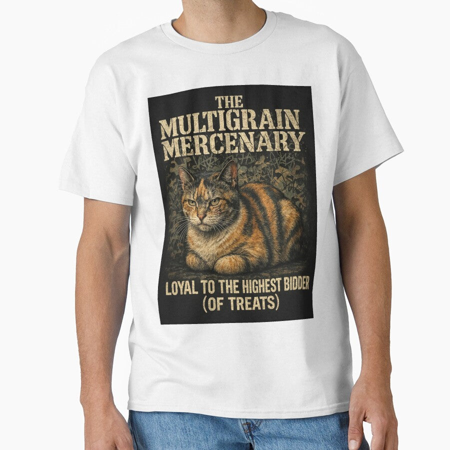 The Multigrain Mercenary Funny Calico Cat 90s Bootleg Tee by catastrocat