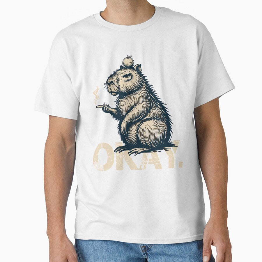 OKAY Chill Capybara Smoking Zen Woodcut by TrendyTeeMode