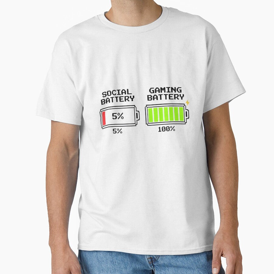 Social Battery 5% Gaming Battery 100% Funny Gaming T-shirt Introvert Gift by XPDrop
