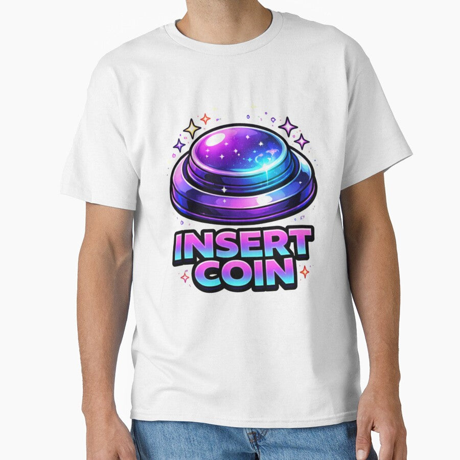 Insert Coin Retro Arcade Button – Neon Gamer Vaporwave Gaming Design by NuniDesigns