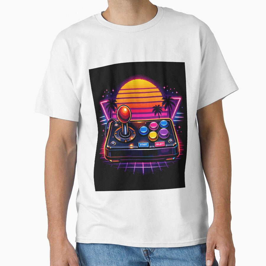Retro 80s Gamer Arcade Controller Neon Synthwave Gaming T-Shirt Design by irfanshikh
