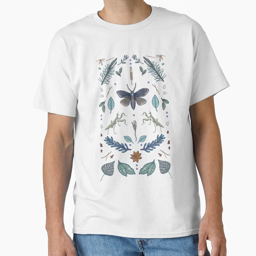 Moth & Praying Mantis Dark Botanical Art by smalldrawing
