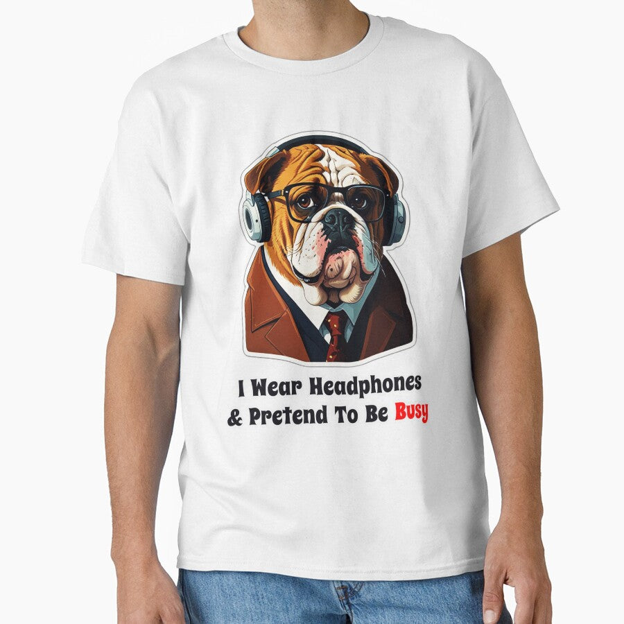 Bulldog with Headphones Funny Corporate Design - Lazy Coworker Gift by Ridiculam Toga