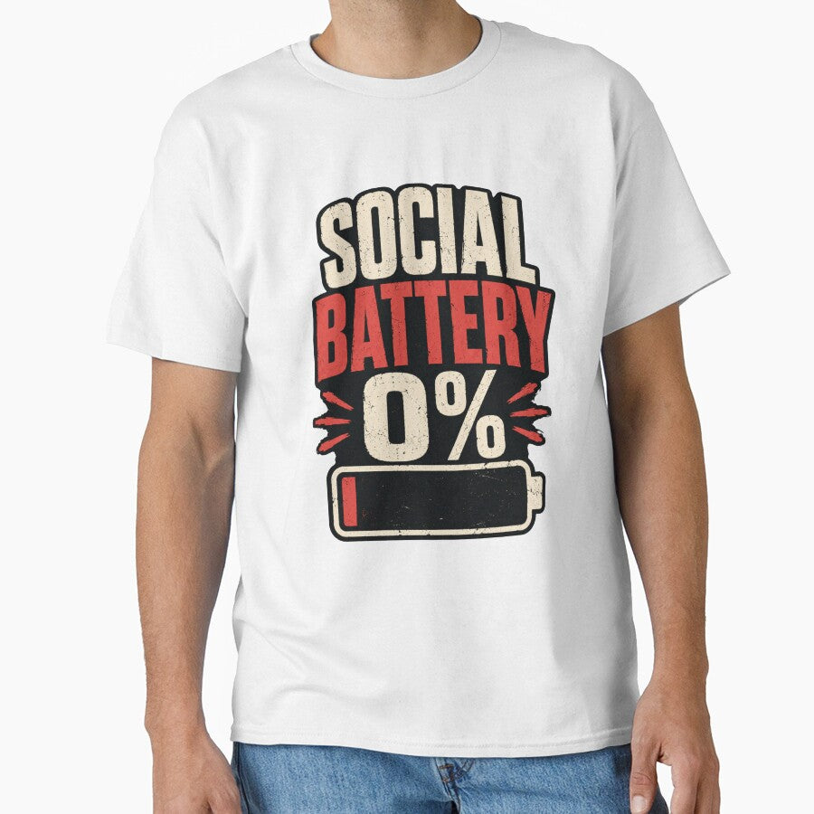 Social Battery 0% Funny Introvert T-Shirt by designerr23 ⭐⭐⭐⭐⭐