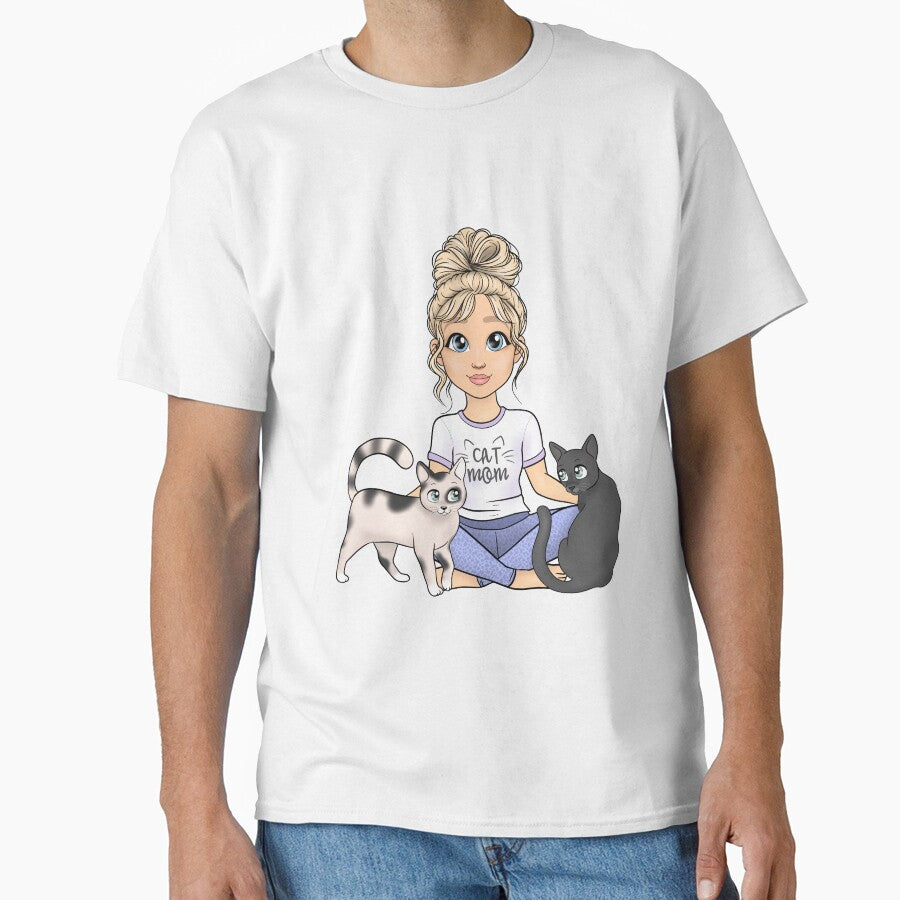 Cute blonde Cat Mom, 2 cats, customisable cat girl, cat parent, kitten Mom, chibi kitten Mom, crazy cat lady, cat obsessed by Nelladraws