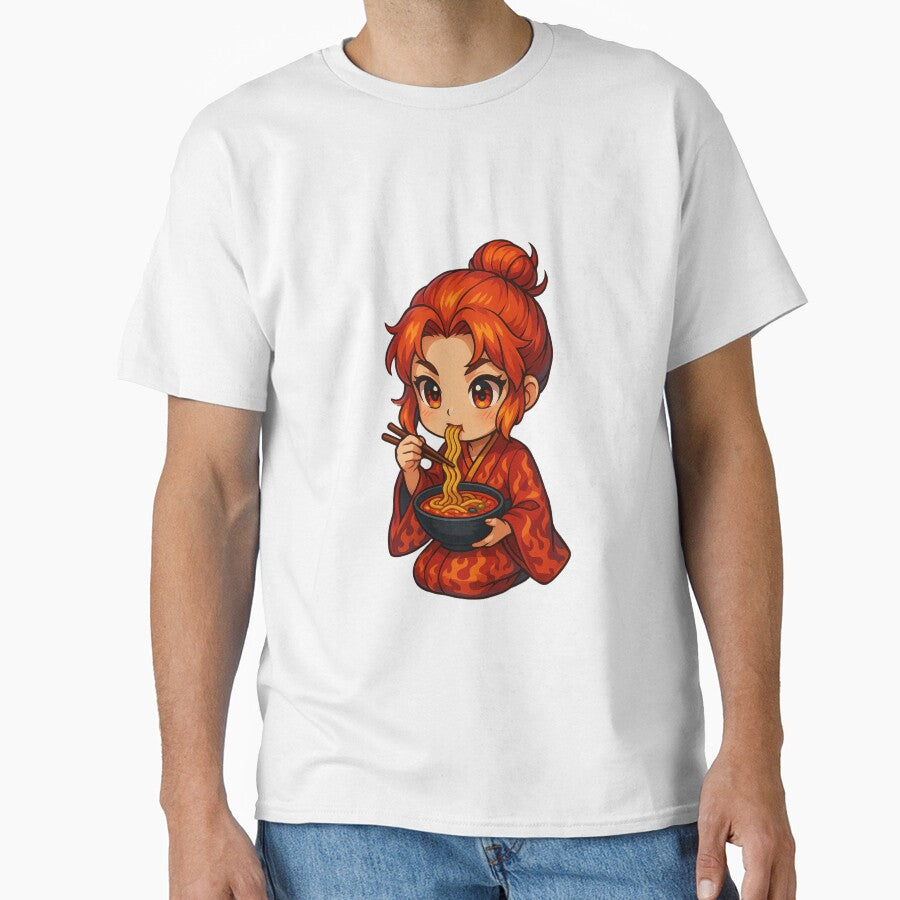 Fiery Flame Princess Chibi Eating Ramen – Cute Kawaii Anime Girl Design by ColorSplash123