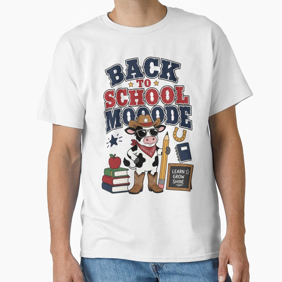 Back To School Mooode Western Cow Teacher First Day School Cowboy Cow by Thread&Fable