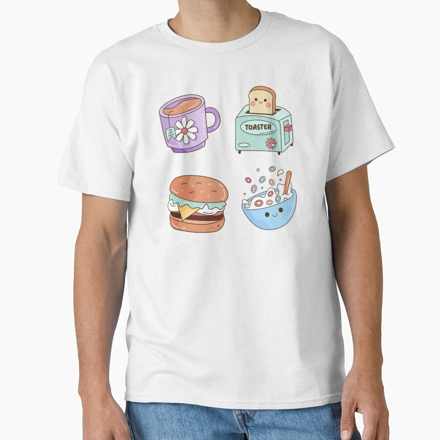 Perfect Breakfast Kawaii Illustration, Set of 4 Cute Kawaii Designs by OFMdesigns