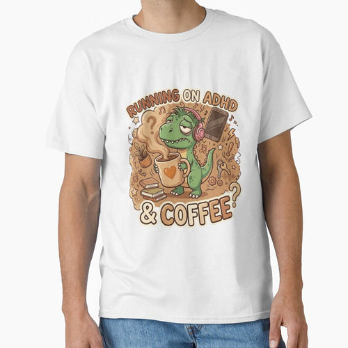 ADHD Rex - Running on ADHD & Coffee Sleepy Dinosaur Sticker by WowDezign