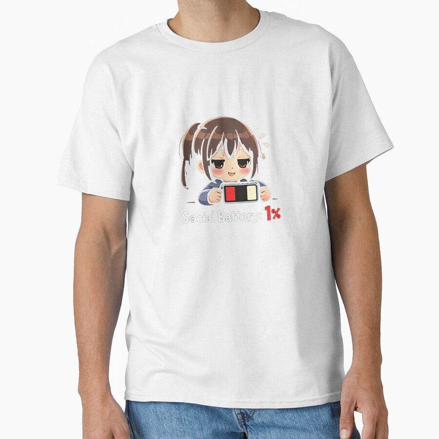 Cute Introvert Anime, Social Battery Low Kawaii Funny T-Shirt by kevincuellar