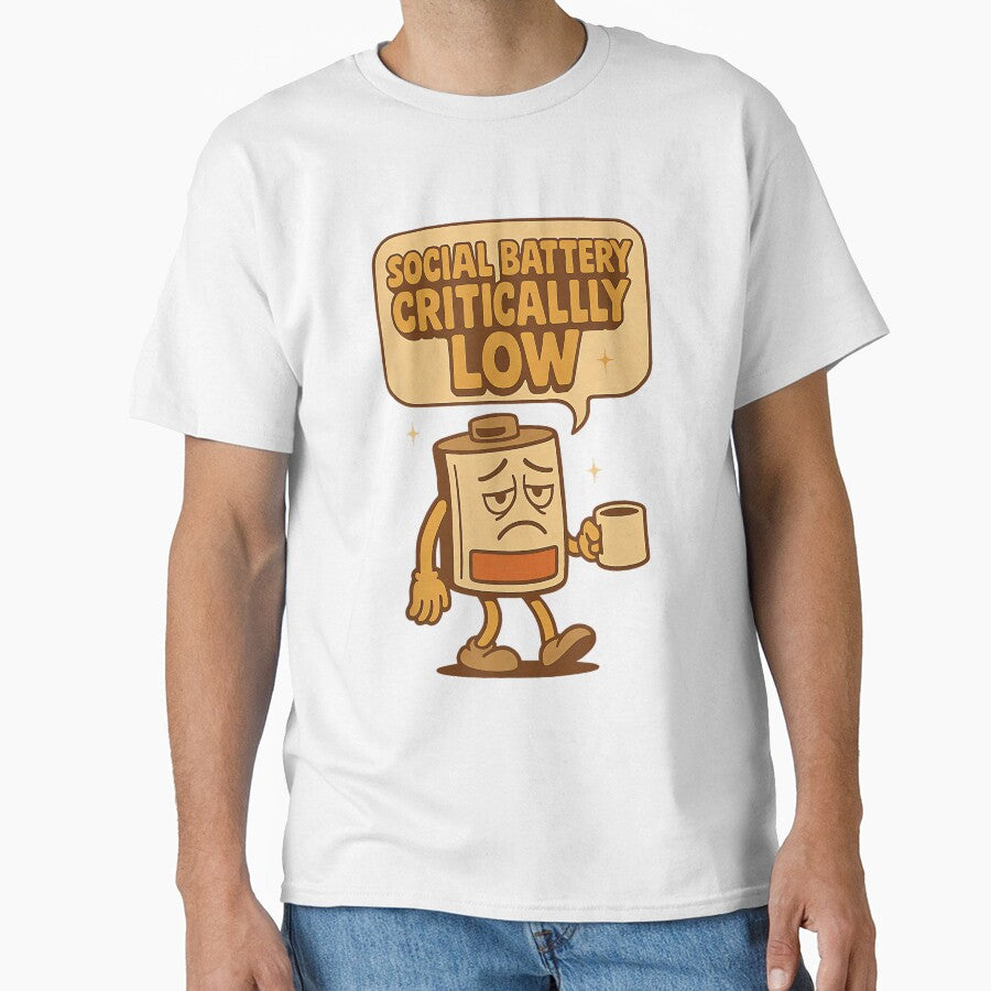 Social Battery Critically Low Funny Introvert Coffee Retro by JohnVBurks