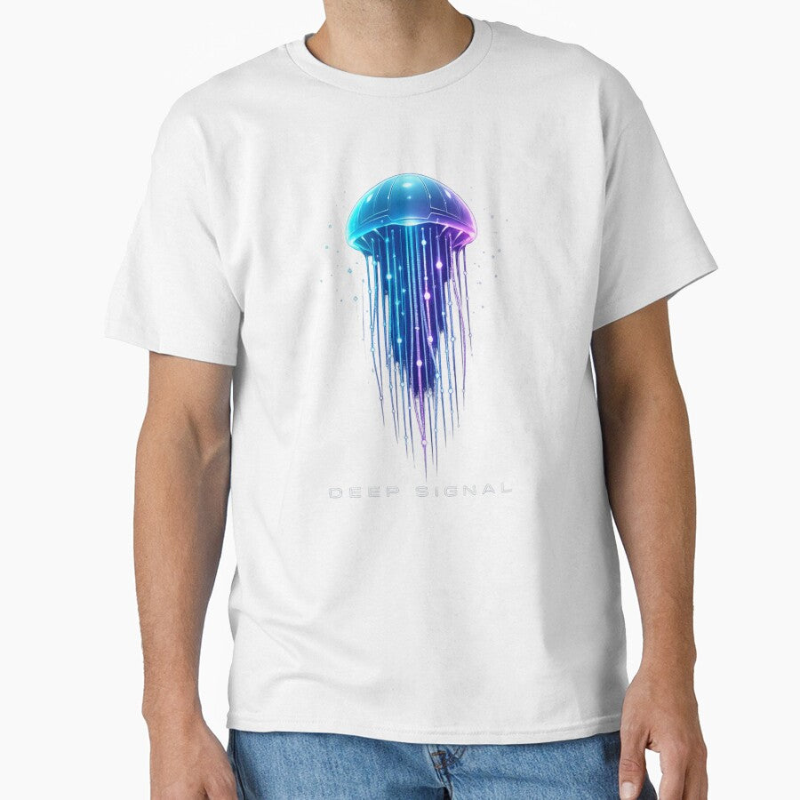 Deep Signal Cyberpunk Jellyfish T-Shirt – Neon Sci-Fi Ocean Aesthetic, Futuristic Glow Design by JonelCrafts