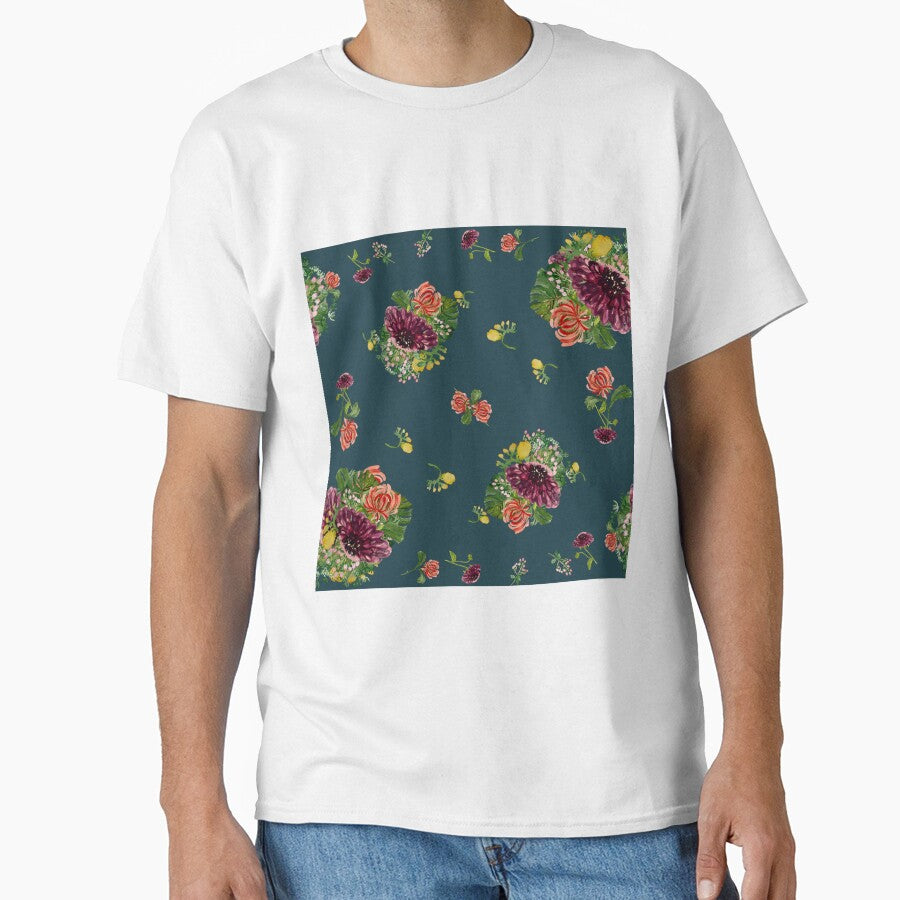 Dahlia palm flower pattern a watercolor turquoise by Yana Mustafina | Boho Soulful Designs