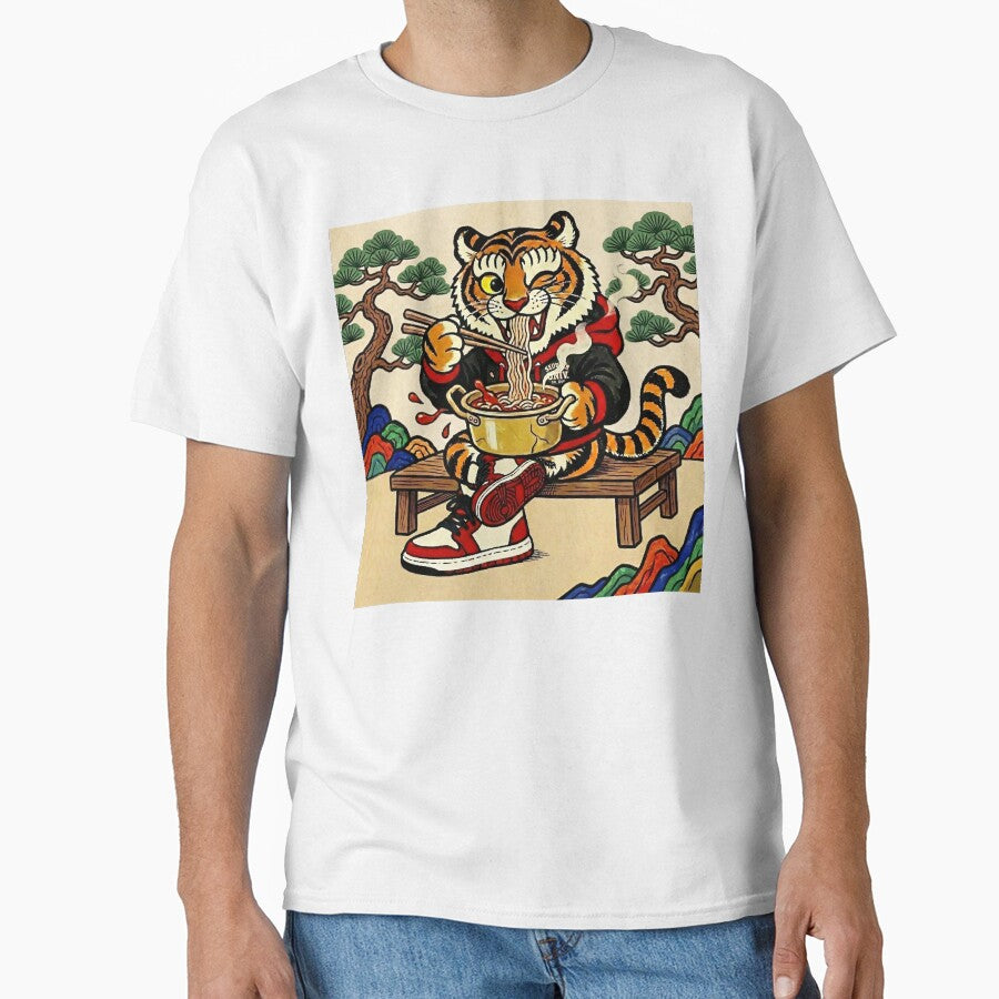 Hip-Bum: Korean Folk Art Tiger Eating Ramen by DimensionV Studio