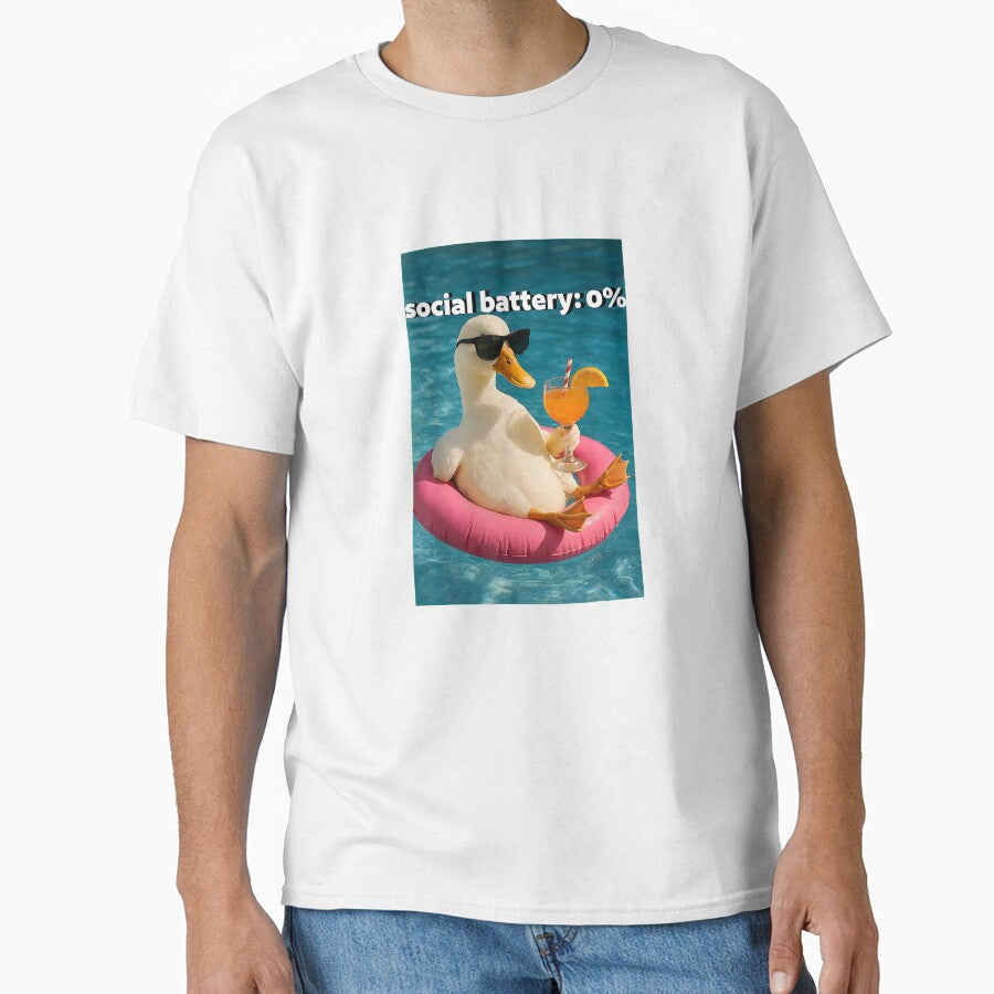 Social Battery 0 Funny Goose Introvert Low Energy Humor T-Shirt by gidget-gadget