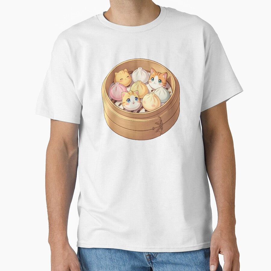 Kawaii Cat Dumplings in Bamboo Steamer – Cute Anime Food Illustration by EmeraldeaArt
