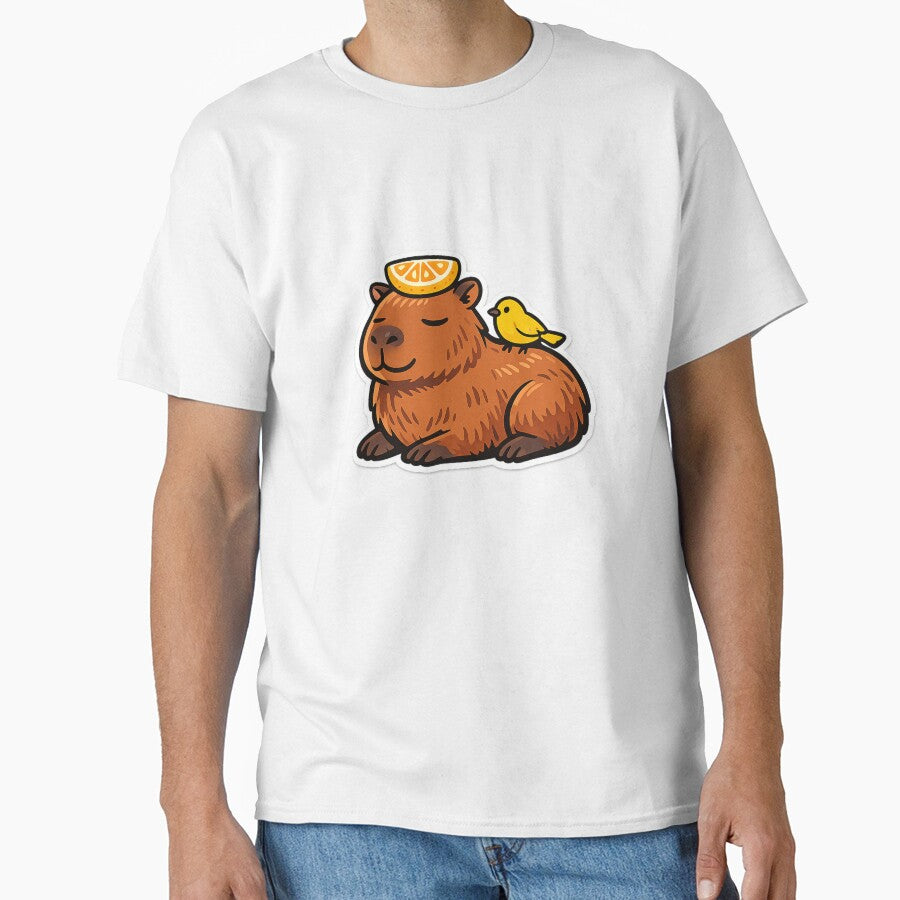 Unbothered Capybara With Orange Slice and Bird by eignvalue