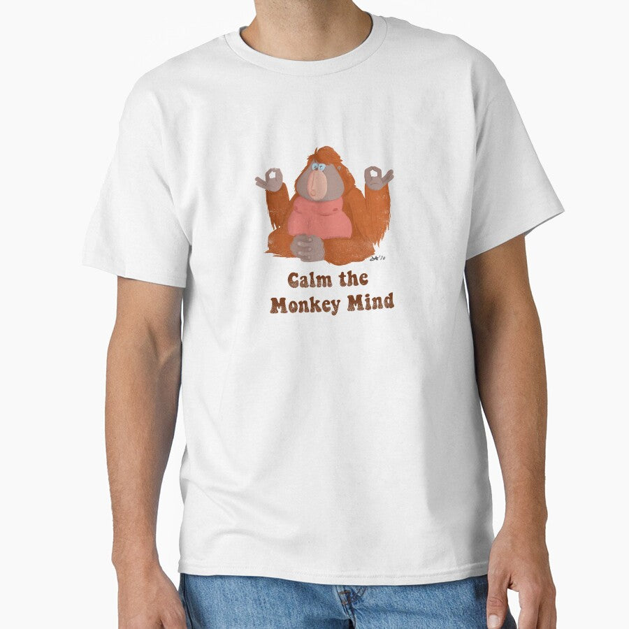 Calm the Monkey Mind, Meditation Monkey, Mindfulness Humor Illustration by OptionJoe Art