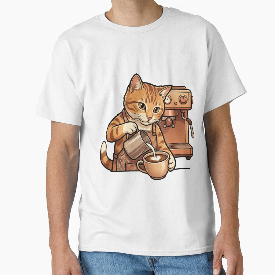 Kawaii Orange Cat Barista Making Latte Art Coffee Lover Gift by HappySproutArt