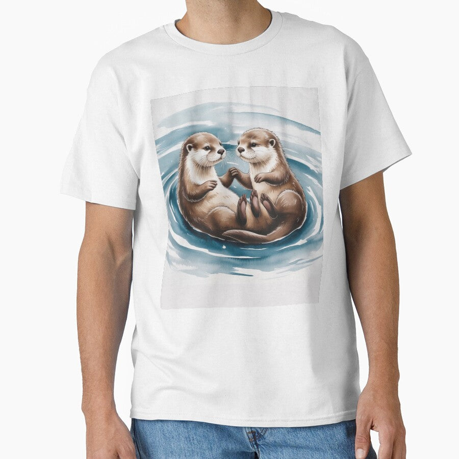 Otters Holding Hands - Cute Otters Gift Idea by Versik-