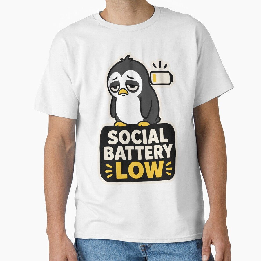 Social Battery Low Penguin – Funny Introvert Mood by EchoBlue Studio