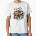 Adorable Sea Otter Couple Holding Hands Cute Floating Otters Watercolor Illustration by DrawHandArt