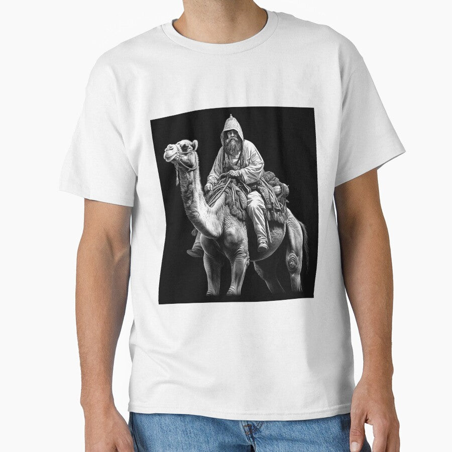 Black and White Camel Rider – Desert Nomad Travel Art by inkoutninja