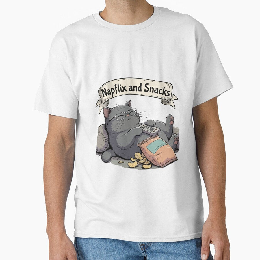 Napflix and Snacks - Funny Cat Meme Shirt by shirt0pedia